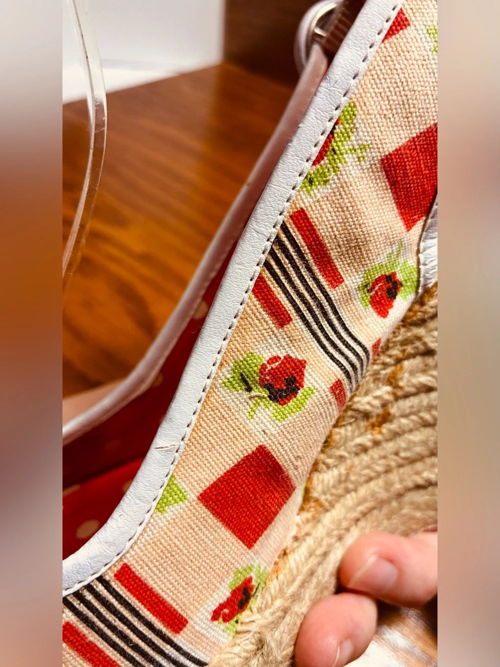 Y2K Vintage Betseyville Cherry Print Bow Slingback Espadrille Wedges Size 8.5